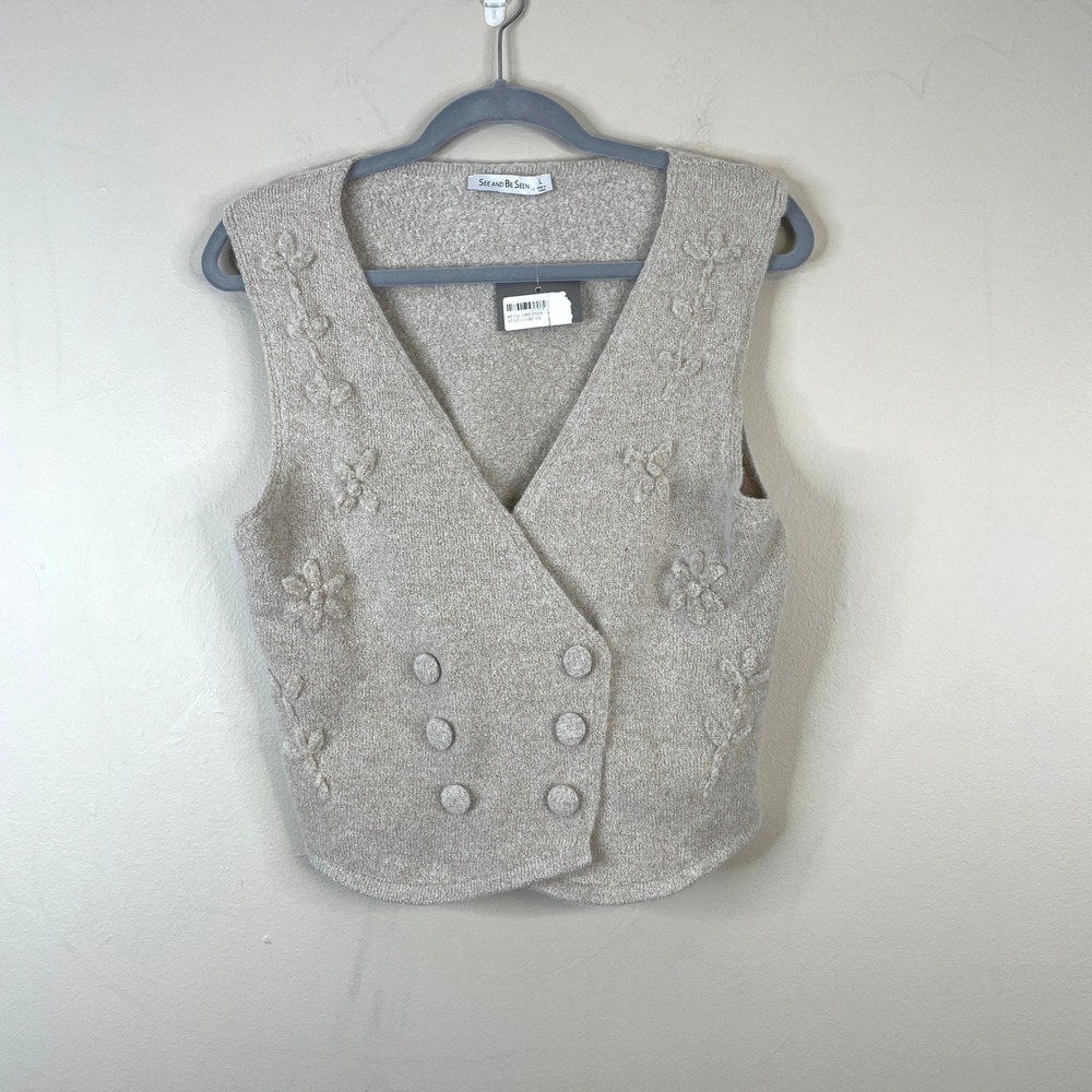 See and Be Seen Cottagecore Knit Sweater Vest NWT Large Embroidered Goblin Twee